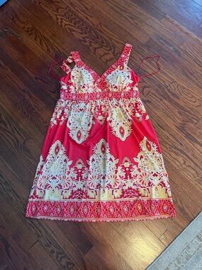 INC International Concepts Red and Cream Floral Print Dress